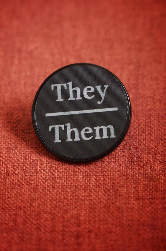 She/He/They Lenticular Split Pronoun Pin Badge