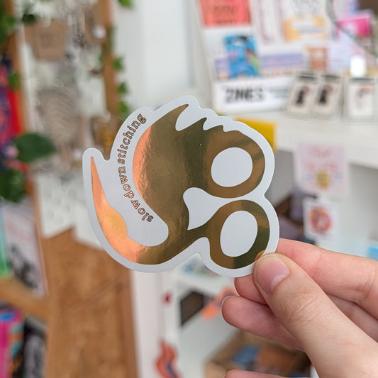 Gold Slow Down Stitching Sticker