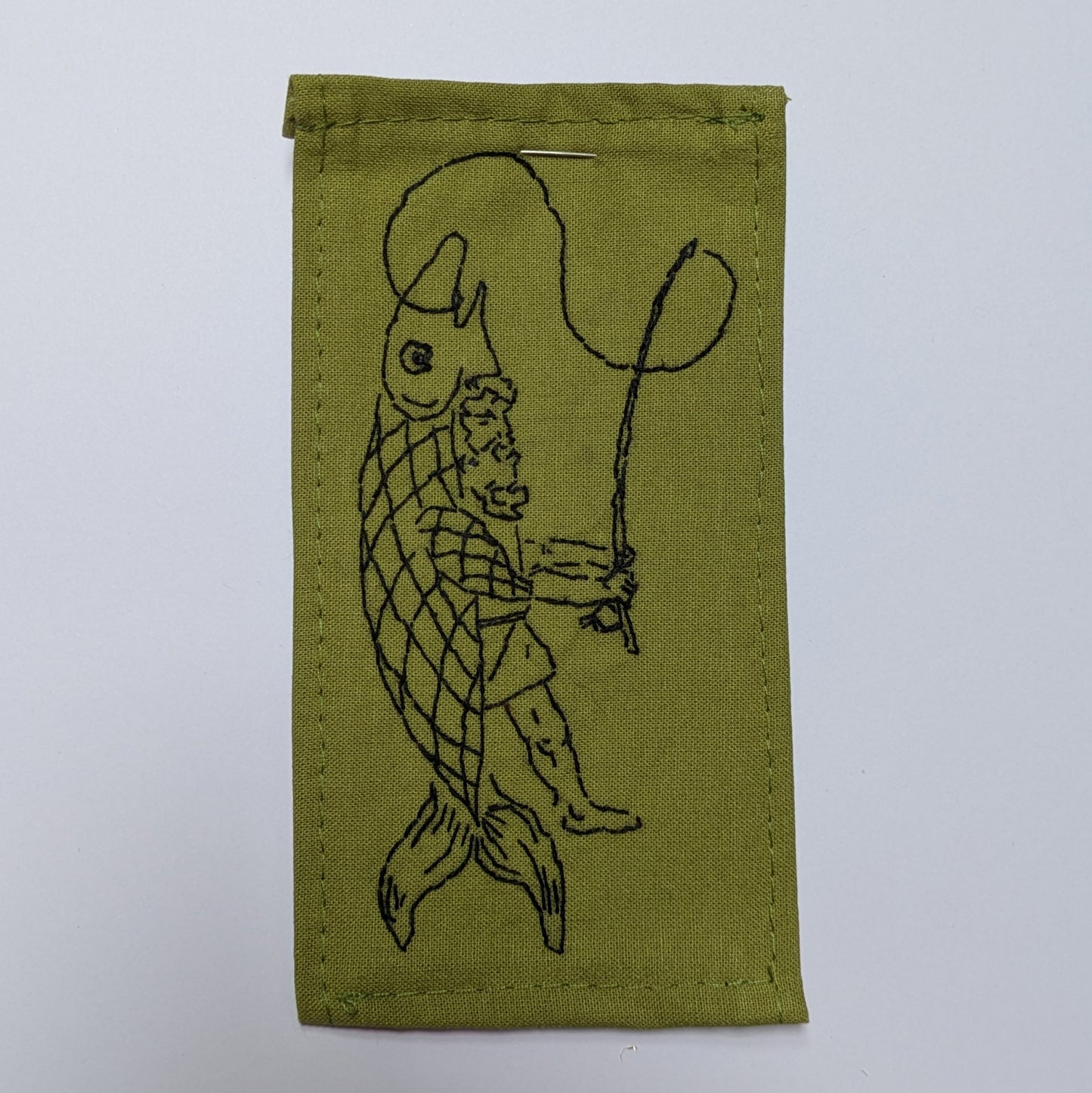 Fishing in a Fishskin Hand Embroidered Patch
